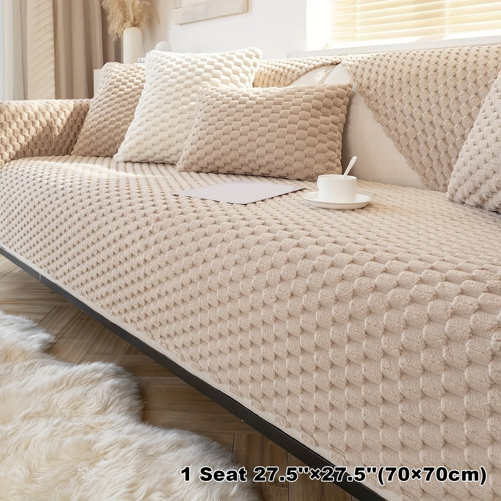 1pc Honeycomb Velvet Sofa Cover Luxe Petfriendly Furniture Protection