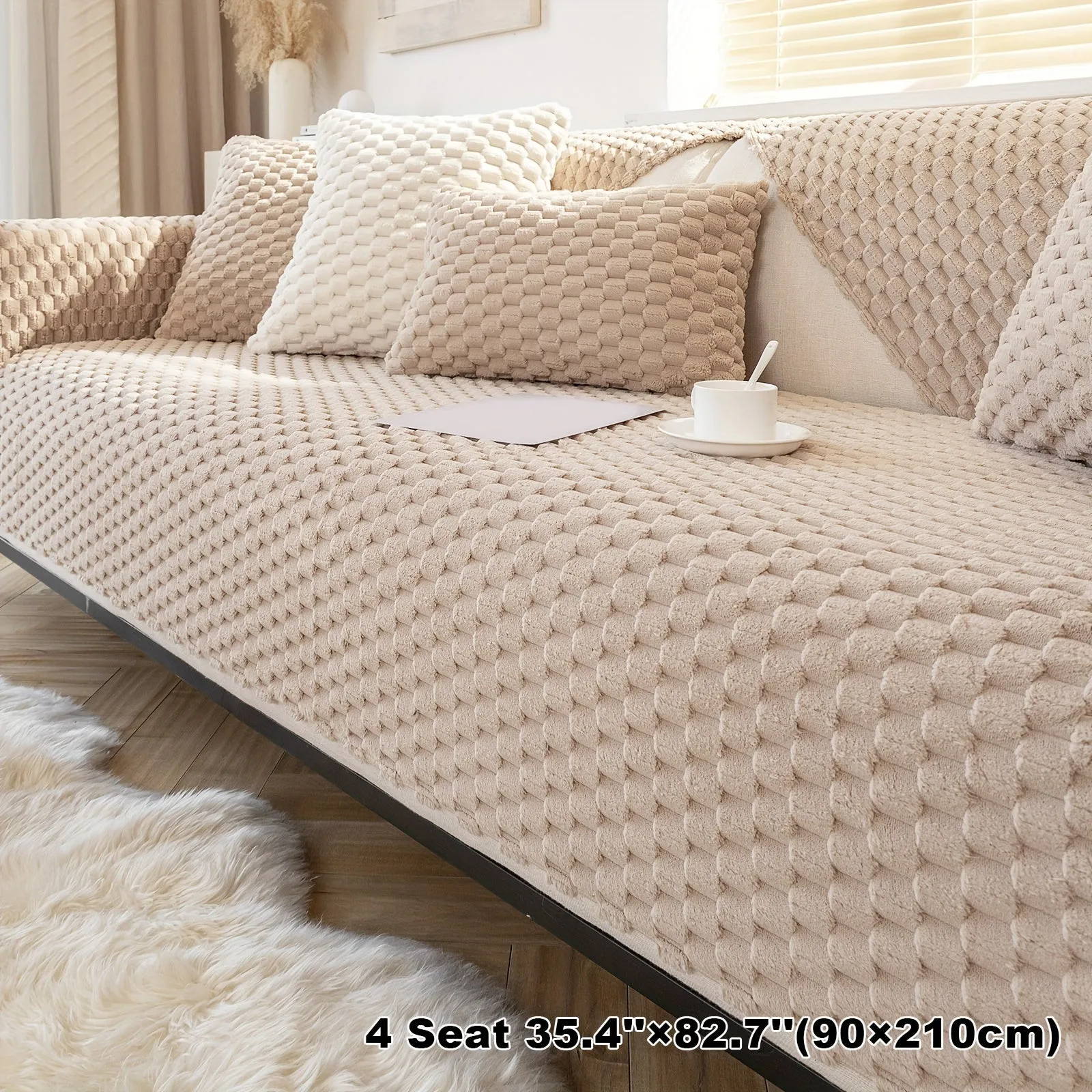 1pc Honeycomb Velvet Sofa Cover Luxe Petfriendly Furniture Protection