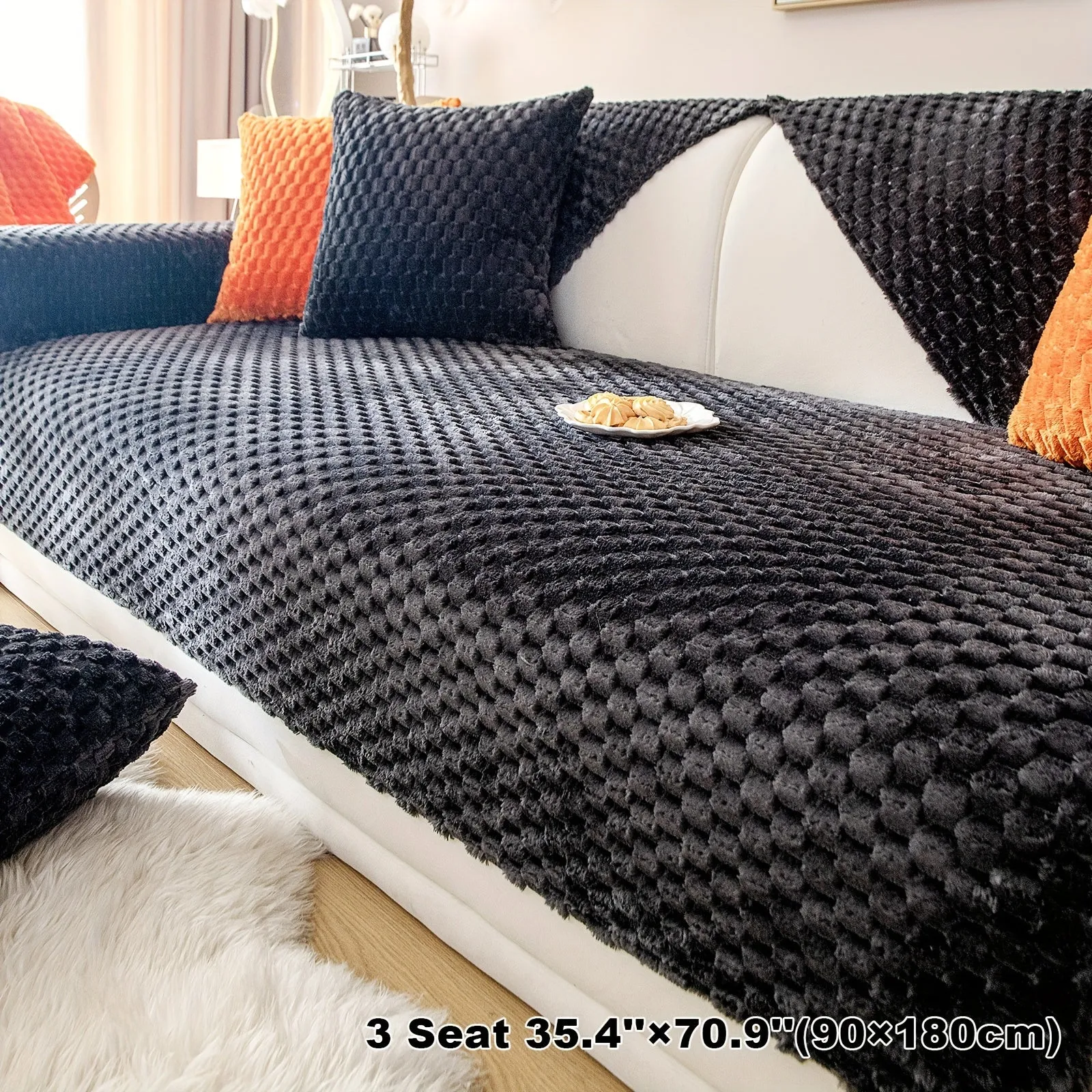 1pc Honeycomb Velvet Sofa Cover Luxe Petfriendly Furniture Protection