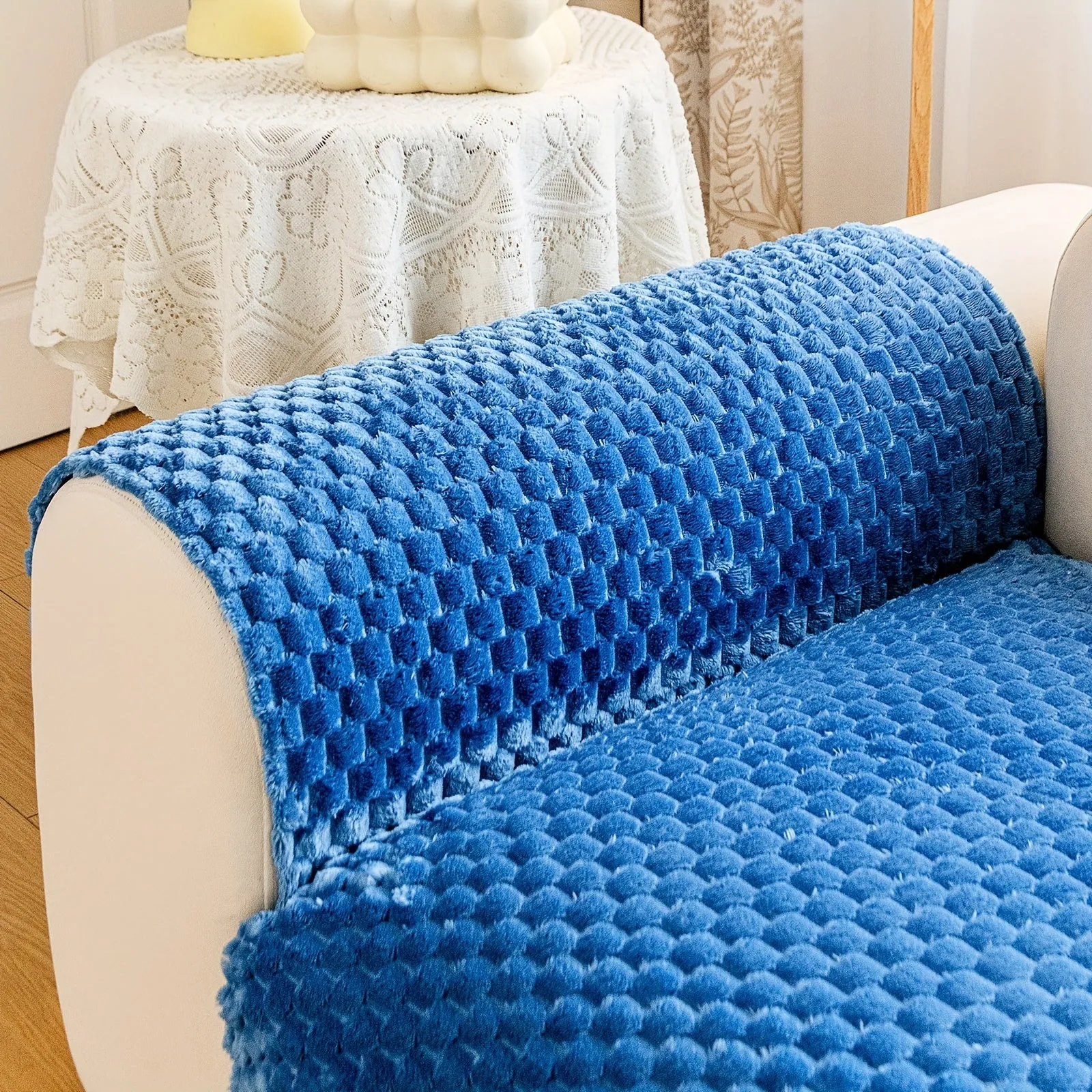 1pc Honeycomb Velvet Sofa Cover Luxe Petfriendly Furniture Protection