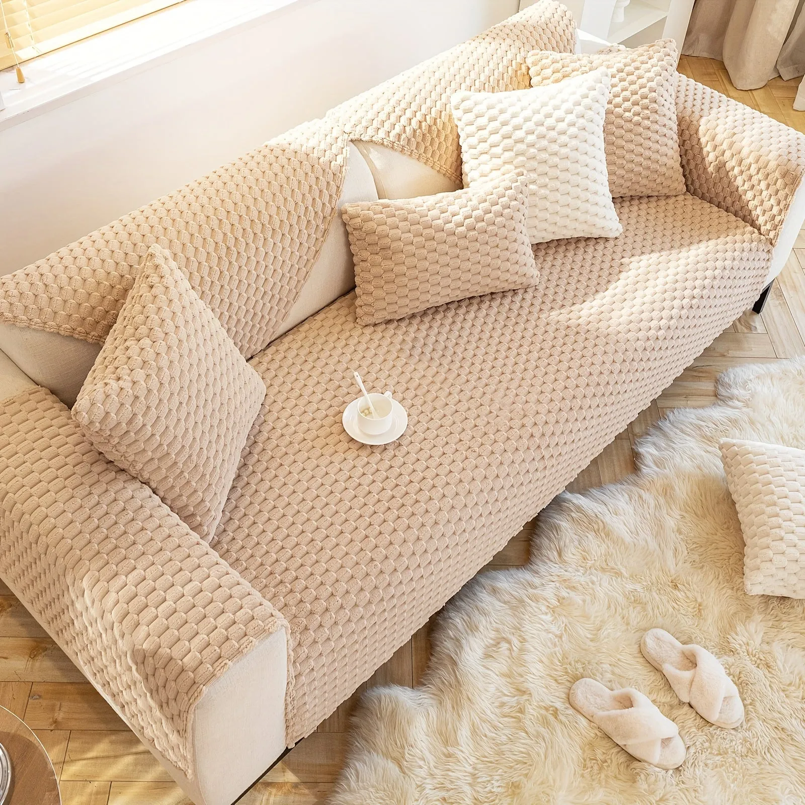 1pc Honeycomb Velvet Sofa Cover Luxe Petfriendly Furniture Protection
