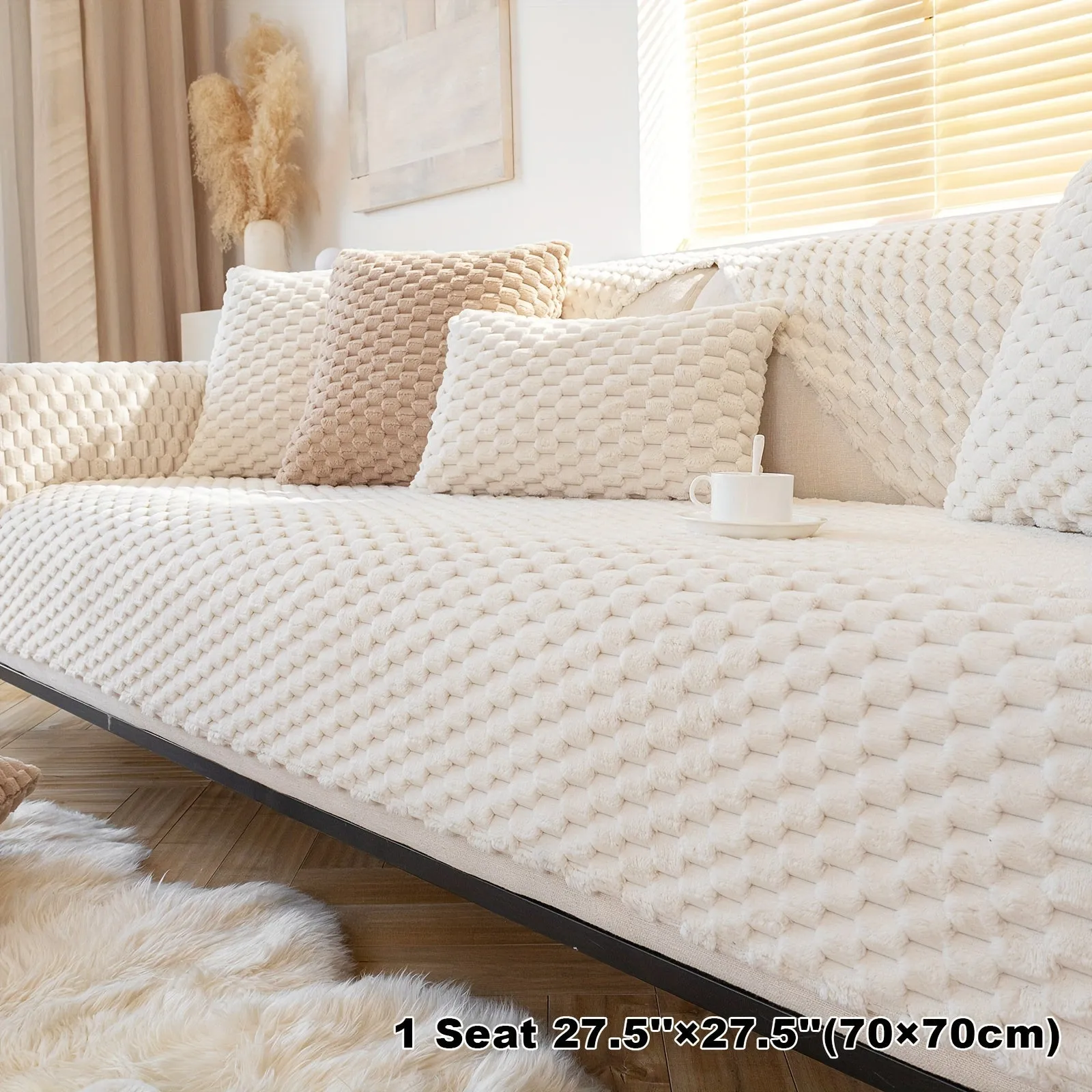 1pc Honeycomb Velvet Sofa Cover Luxe Petfriendly Furniture Protection