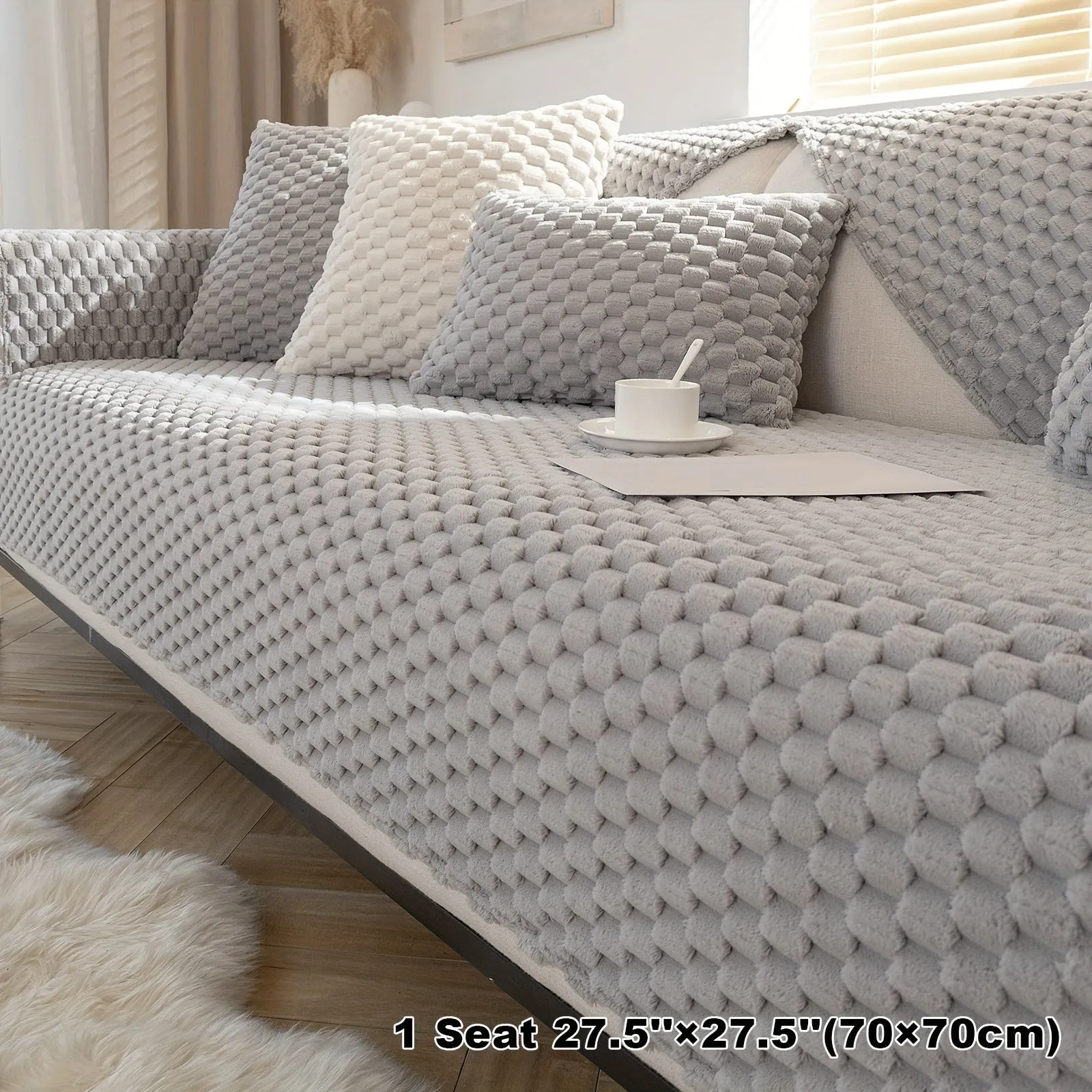 1pc Honeycomb Velvet Sofa Cover Luxe Petfriendly Furniture Protection