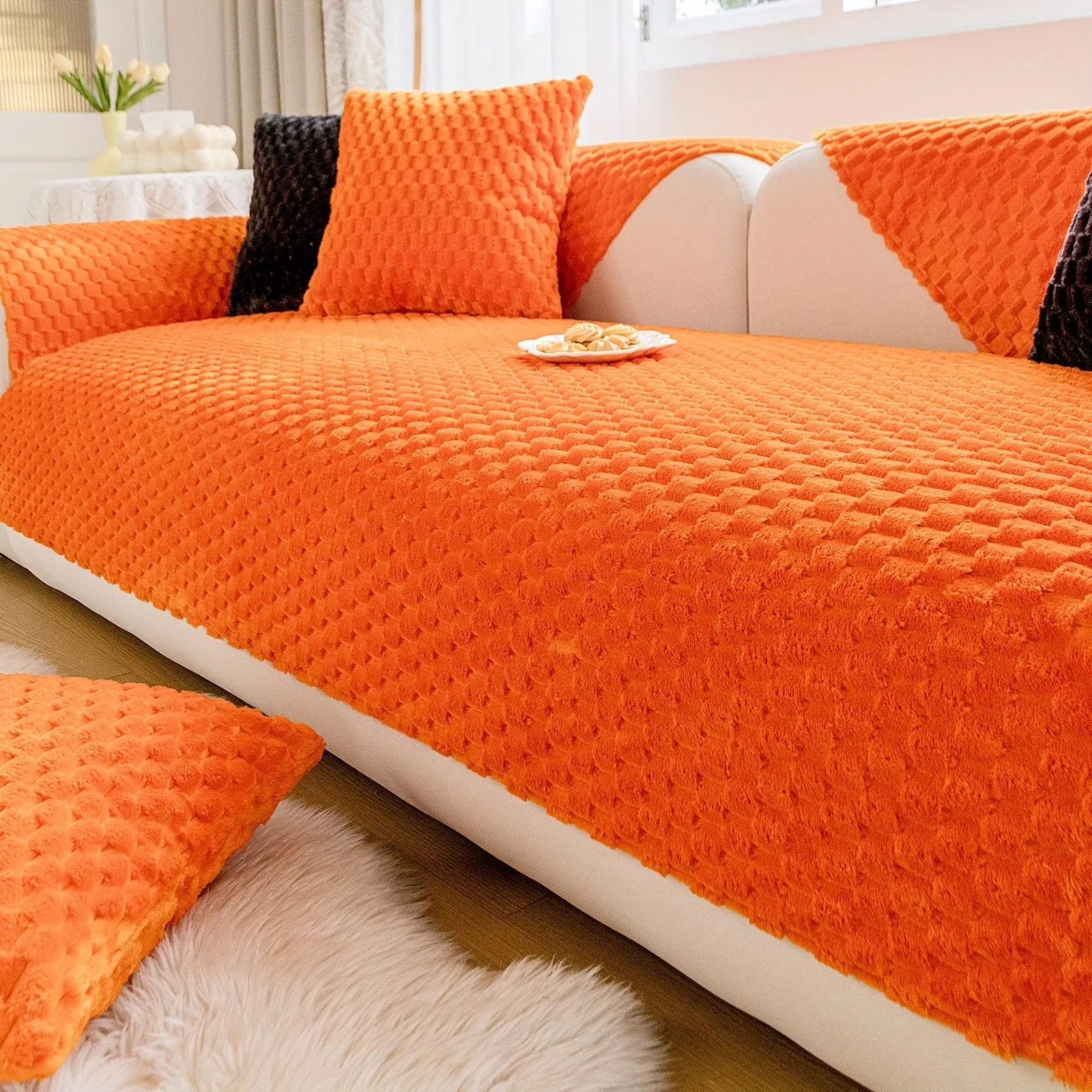 1pc Honeycomb Velvet Sofa Cover Luxe Petfriendly Furniture Protection