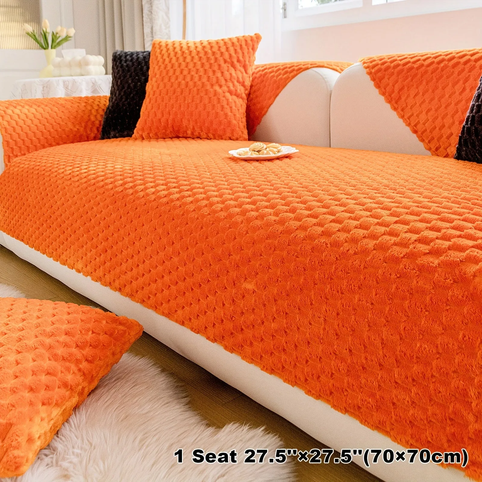 1pc Honeycomb Velvet Sofa Cover Luxe Petfriendly Furniture Protection