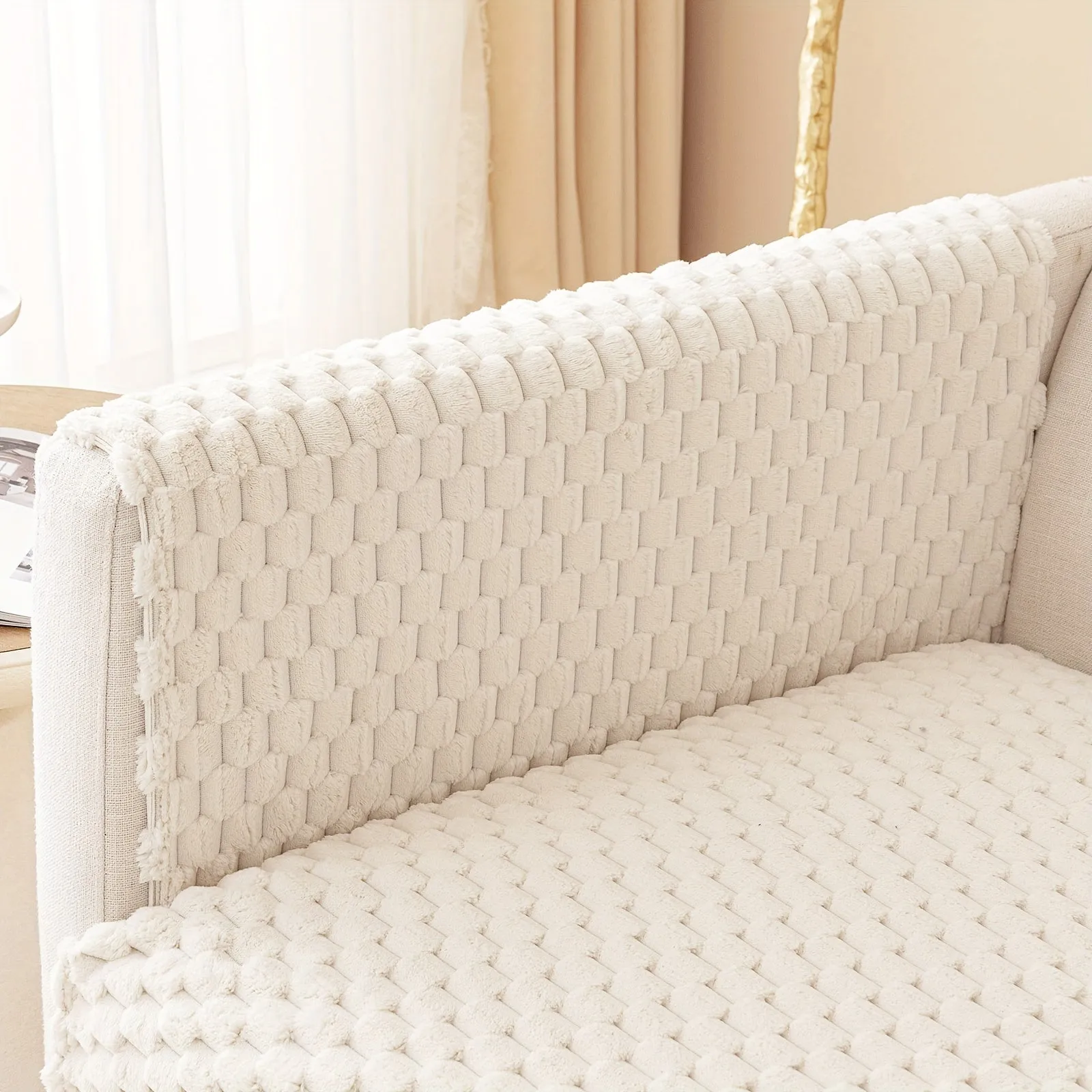 1pc Honeycomb Velvet Sofa Cover Luxe Petfriendly Furniture Protection