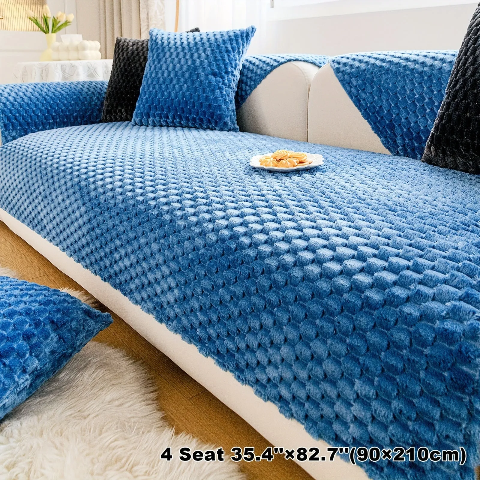 1pc Honeycomb Velvet Sofa Cover Luxe Petfriendly Furniture Protection
