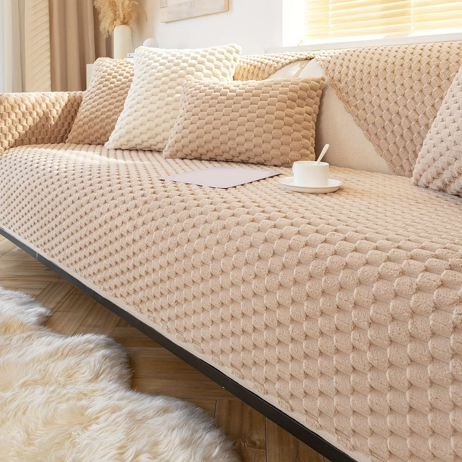 1pc Honeycomb Velvet Sofa Cover Luxe Petfriendly Furniture Protection