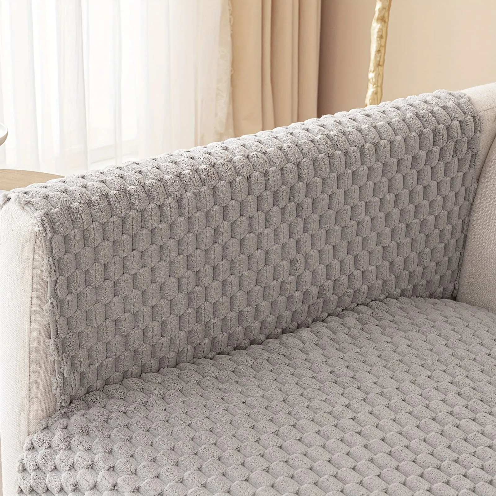 1pc Honeycomb Velvet Sofa Cover Luxe Petfriendly Furniture Protection