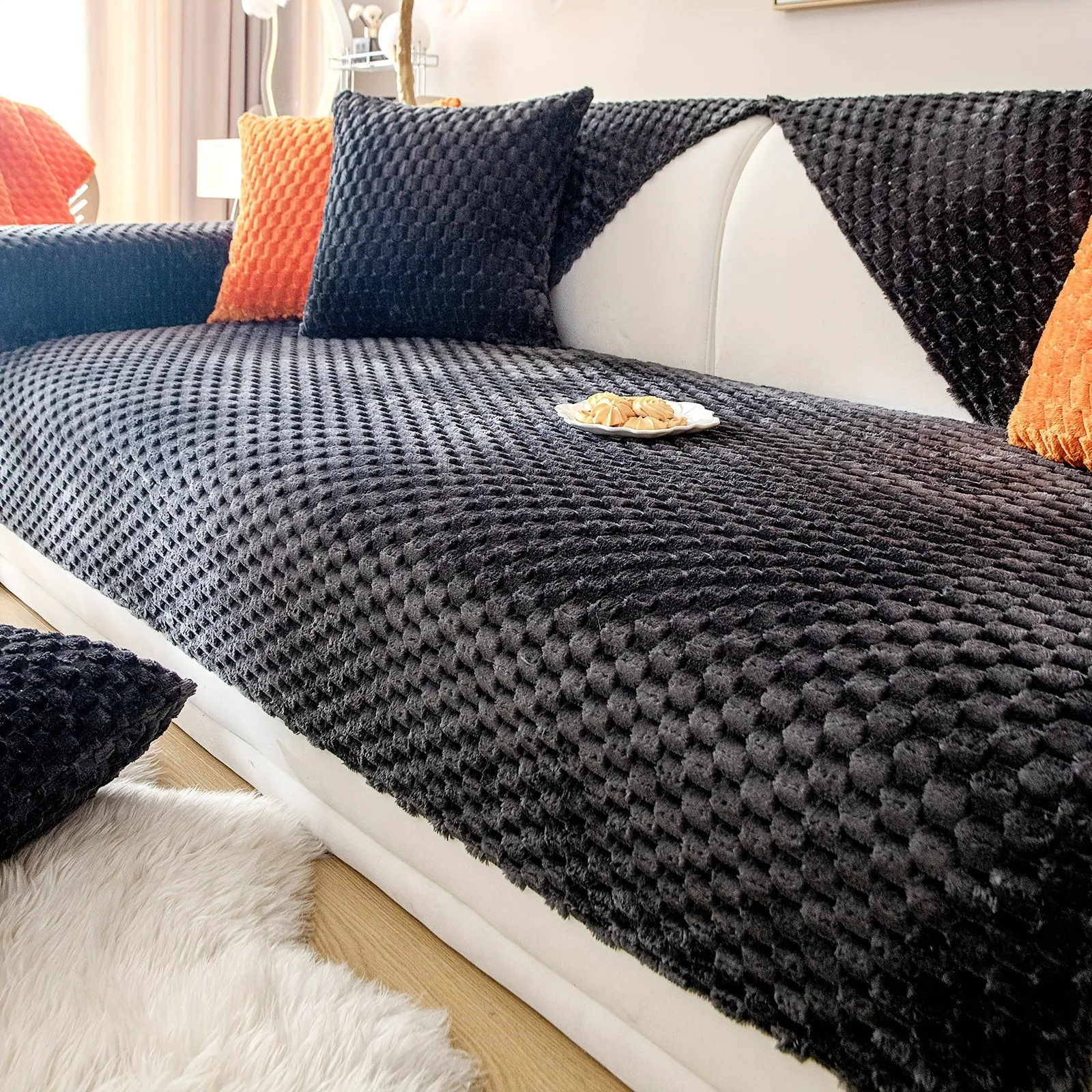 1pc Honeycomb Velvet Sofa Cover Luxe Petfriendly Furniture Protection