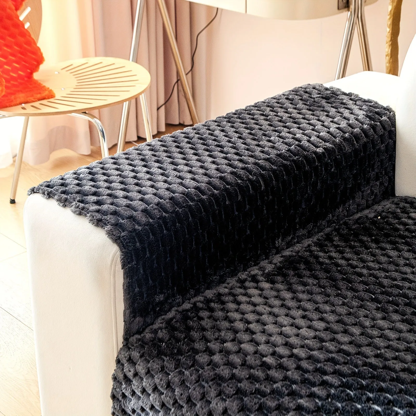 1pc Honeycomb Velvet Sofa Cover Luxe Petfriendly Furniture Protection