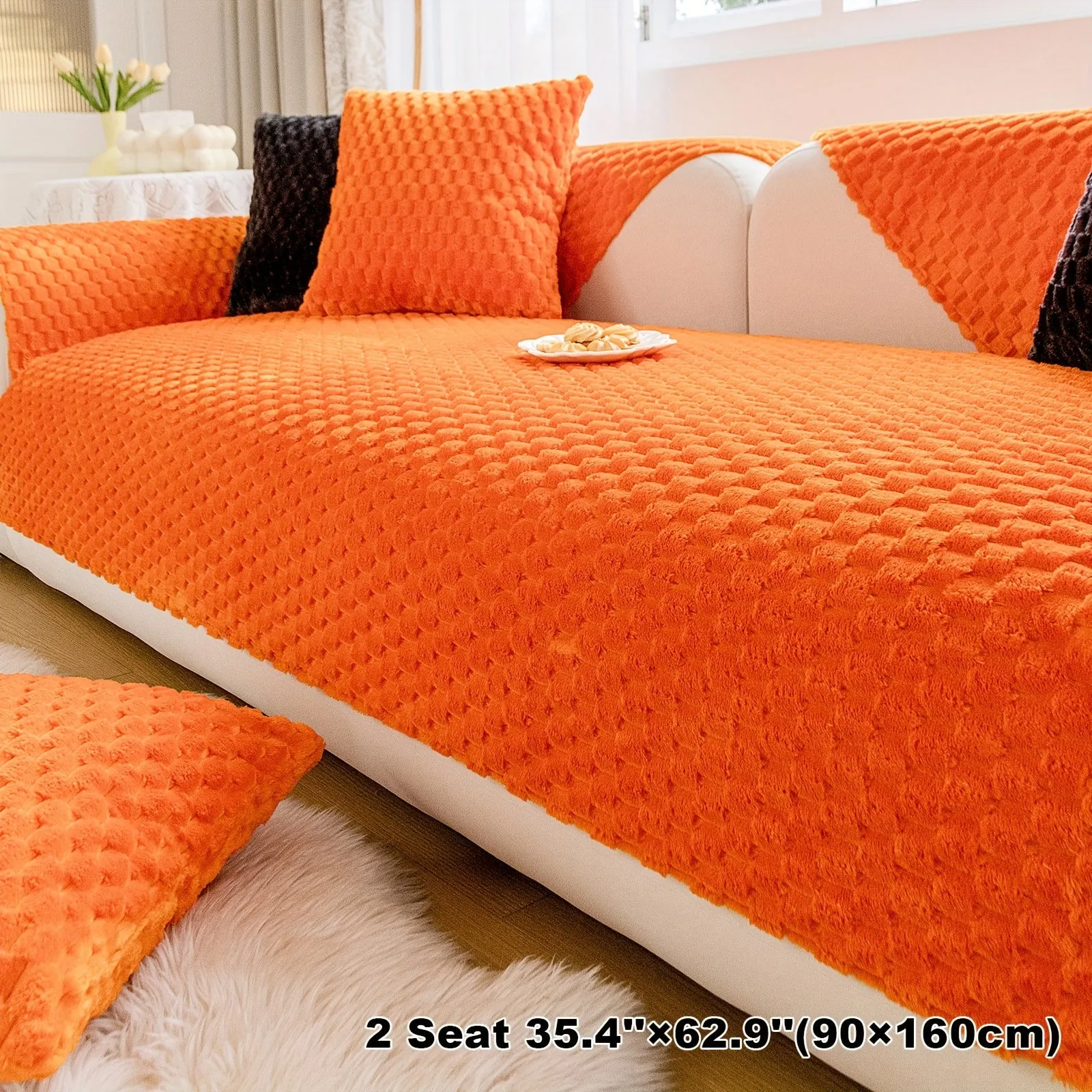 1pc Honeycomb Velvet Sofa Cover Luxe Petfriendly Furniture Protection