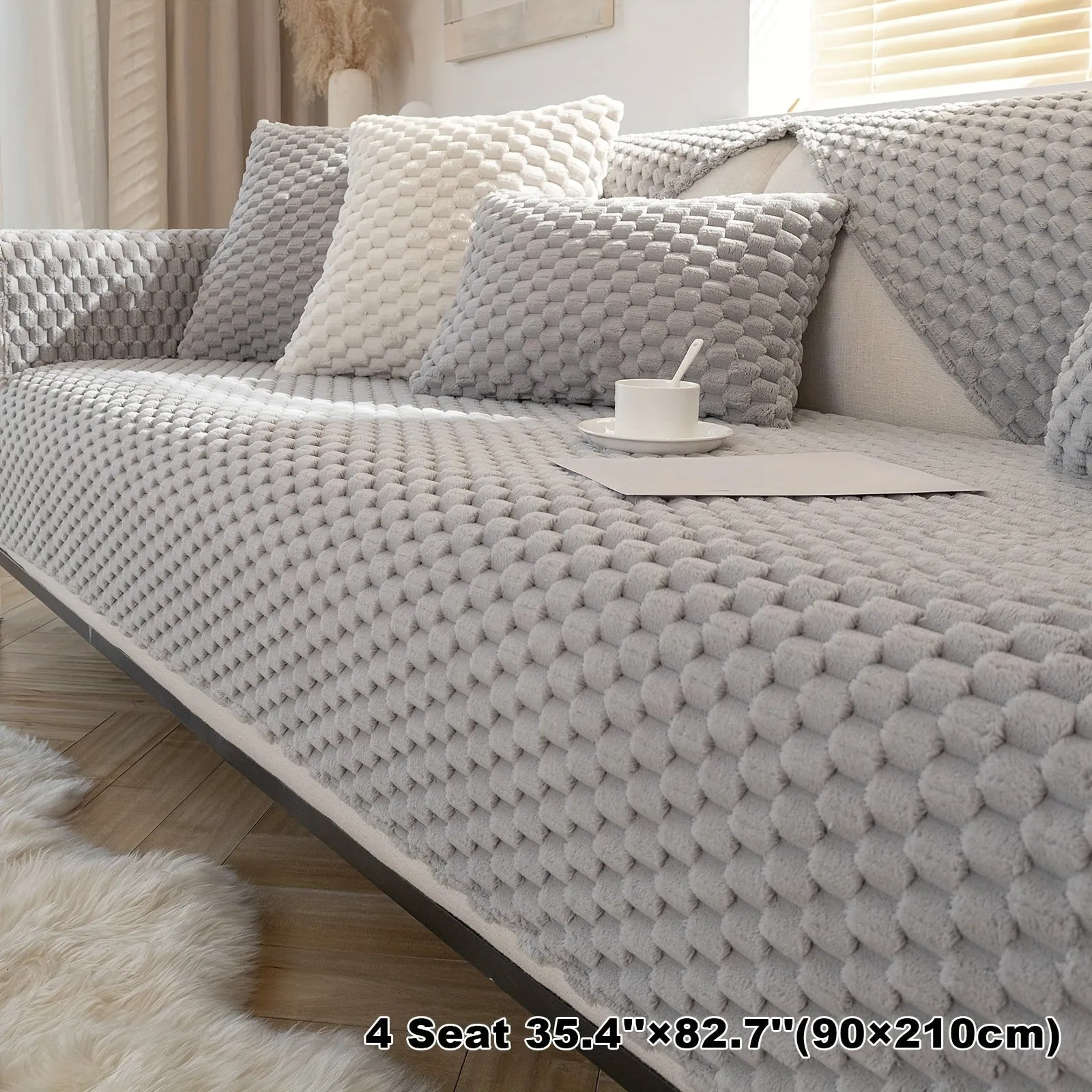 1pc Honeycomb Velvet Sofa Cover Luxe Petfriendly Furniture Protection