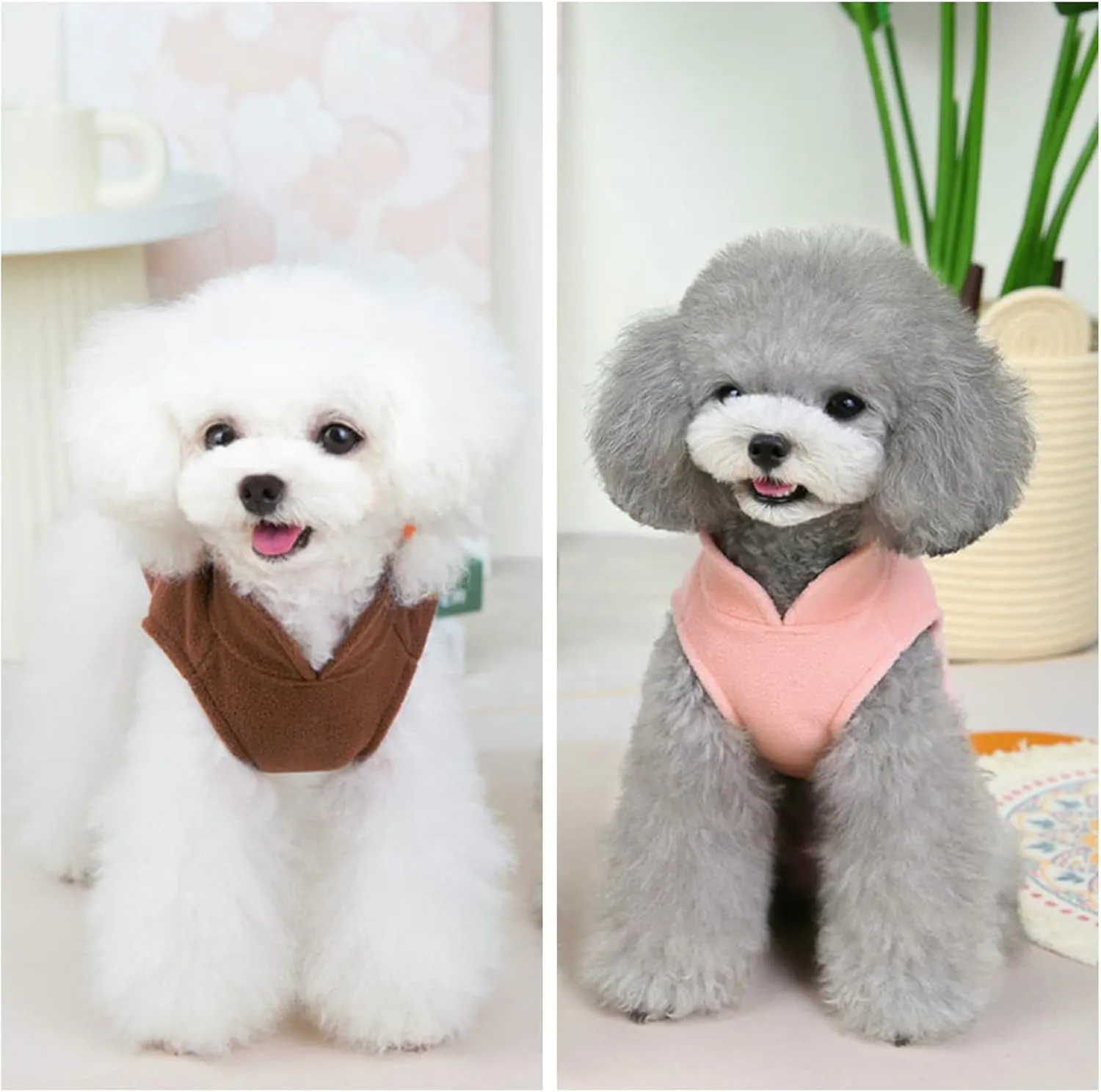 2 Pack Dog Sweater Fleece Vest Pet Warm Pullover Fleece Jacket with D-Ring, Fall Winter Dog Clothes Cold Weather Coat for Puppy and Small Dogs Unisex (Pink Brown, Medium)
