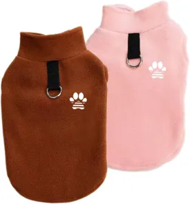 2 Pack Dog Sweater Fleece Vest Pet Warm Pullover Fleece Jacket with D-Ring, Fall Winter Dog Clothes Cold Weather Coat for Puppy and Small Dogs Unisex (Pink Brown, Medium)