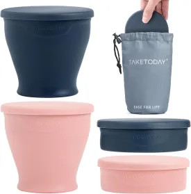 2PCS Collapsible Travel Cup - Silicone Foldable Water Cup, BPA-Free with Lid & Waterproof Bag - Drinking Cup Set for Camping, Outdoors & International Travel8 Oz, Navy & Lowcountry Peach