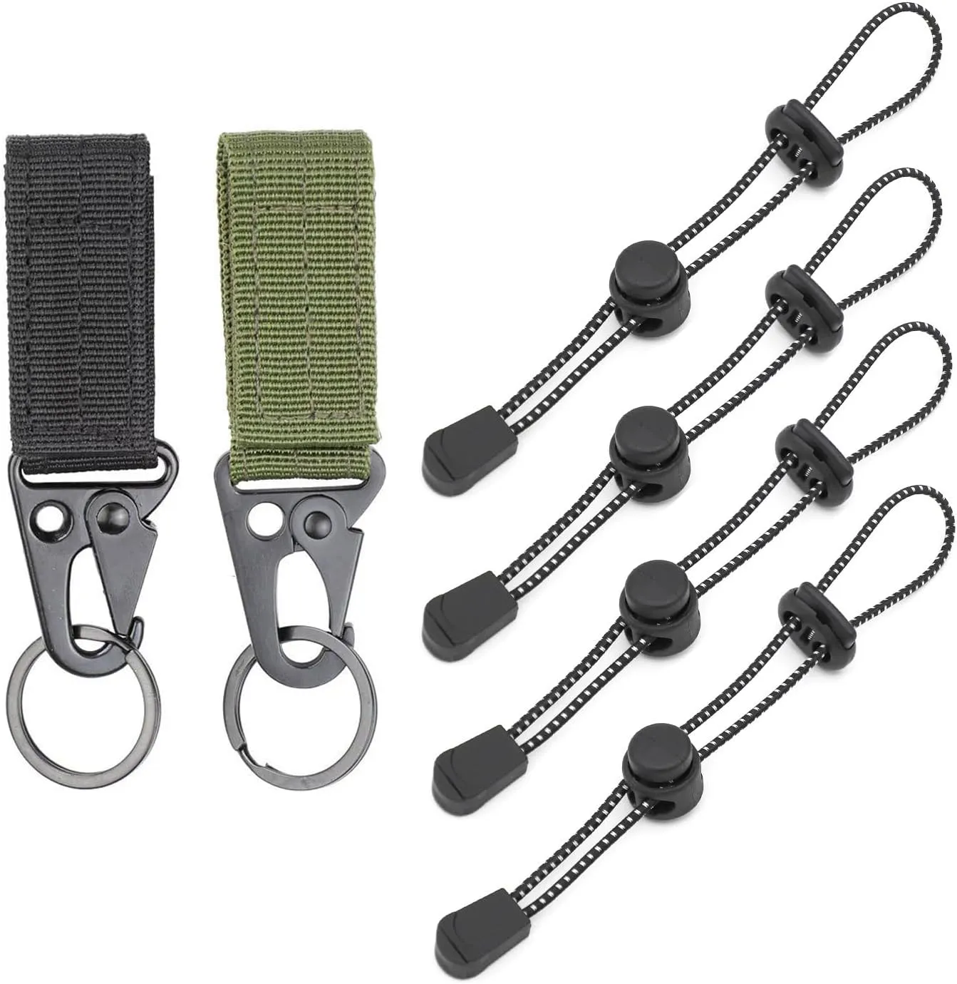 6 Pack Tactical Gear Clip Attachment Hook Set Belt Keeper Clip Key Holder Elastic Rope Hanger Lanyard for MOLLE Strap Survival Gear First Aid Kit Military Tactical Backpack Admin Pouch