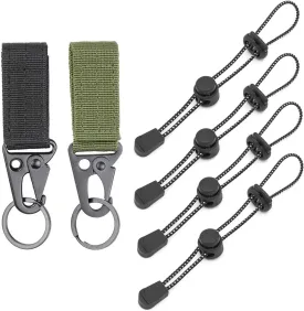 6 Pack Tactical Gear Clip Attachment Hook Set Belt Keeper Clip Key Holder Elastic Rope Hanger Lanyard for MOLLE Strap Survival Gear First Aid Kit Military Tactical Backpack Admin Pouch