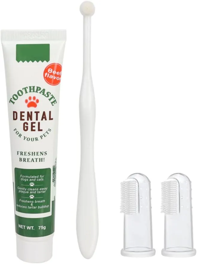 A Series of Sets for Pets Tooth Protecting and Cleaning. Including Toothpaste,Toothbrush and Fingerbrush.Preventing Tartar Buildup and Plaque.Beef Flavor.(Medium)