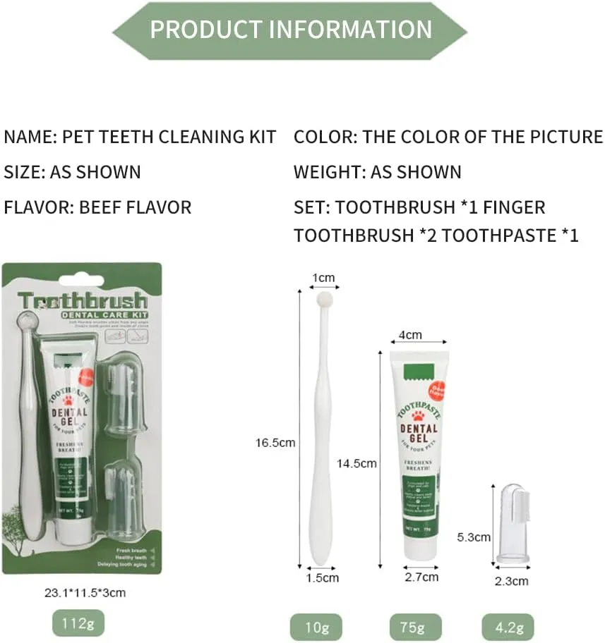 A Series of Sets for Pets Tooth Protecting and Cleaning. Including Toothpaste,Toothbrush and Fingerbrush.Preventing Tartar Buildup and Plaque.Beef Flavor.(Medium)