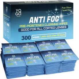 Anti Fog Wipes for Glasses Pre Moistened Cleaner Lens Wipes for Screens, Binoculars, Face Sheilds, Ski Masks, Swim Goggles, Individual Wrapped Antifog for Eyeglass Cleaner (300 Pack)