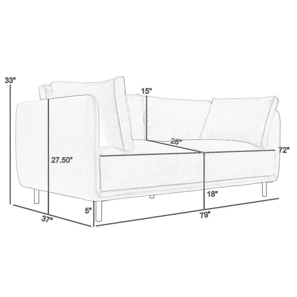 Ayi 79 Inch Sofa, 2 Throw Pillows, Cushioned, Fossil Gray Velvet Upholstery By Casagear Home