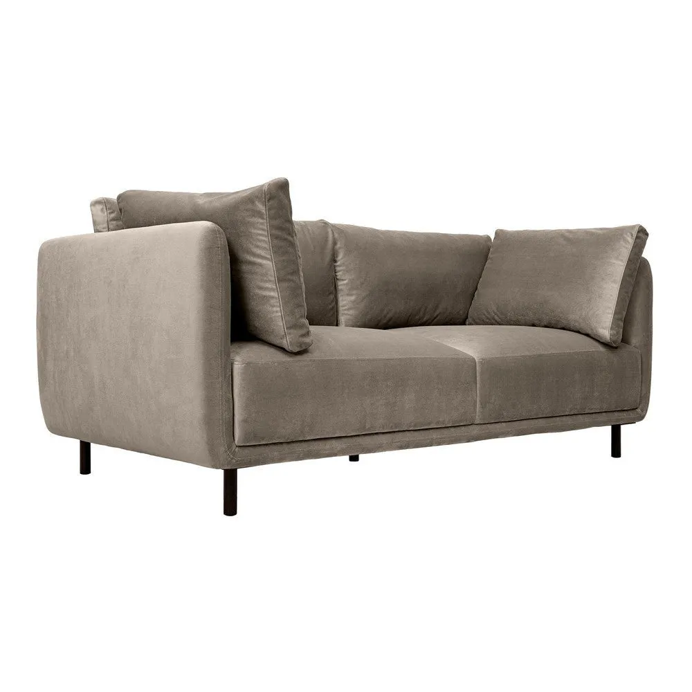 Ayi 79 Inch Sofa, 2 Throw Pillows, Cushioned, Fossil Gray Velvet Upholstery By Casagear Home