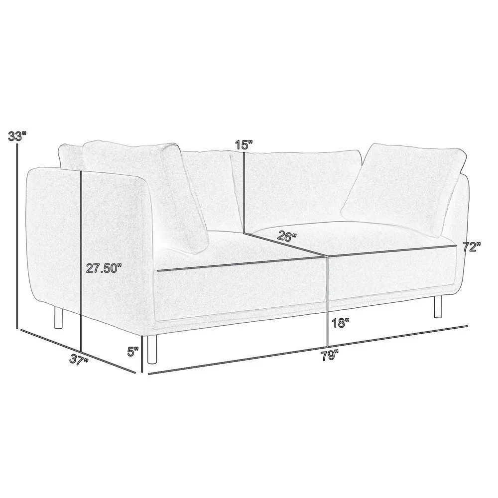 Ayi 79 Inch Sofa, 2 Throw Pillows, Cushioned, Gray Polyester Upholstery By Casagear Home