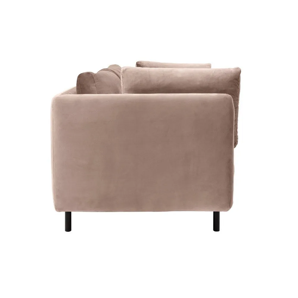 Ayi 79 Inch Sofa, 2 Throw Pillows, Cushioned, Rose Mauve Velvet Upholstery By Casagear Home