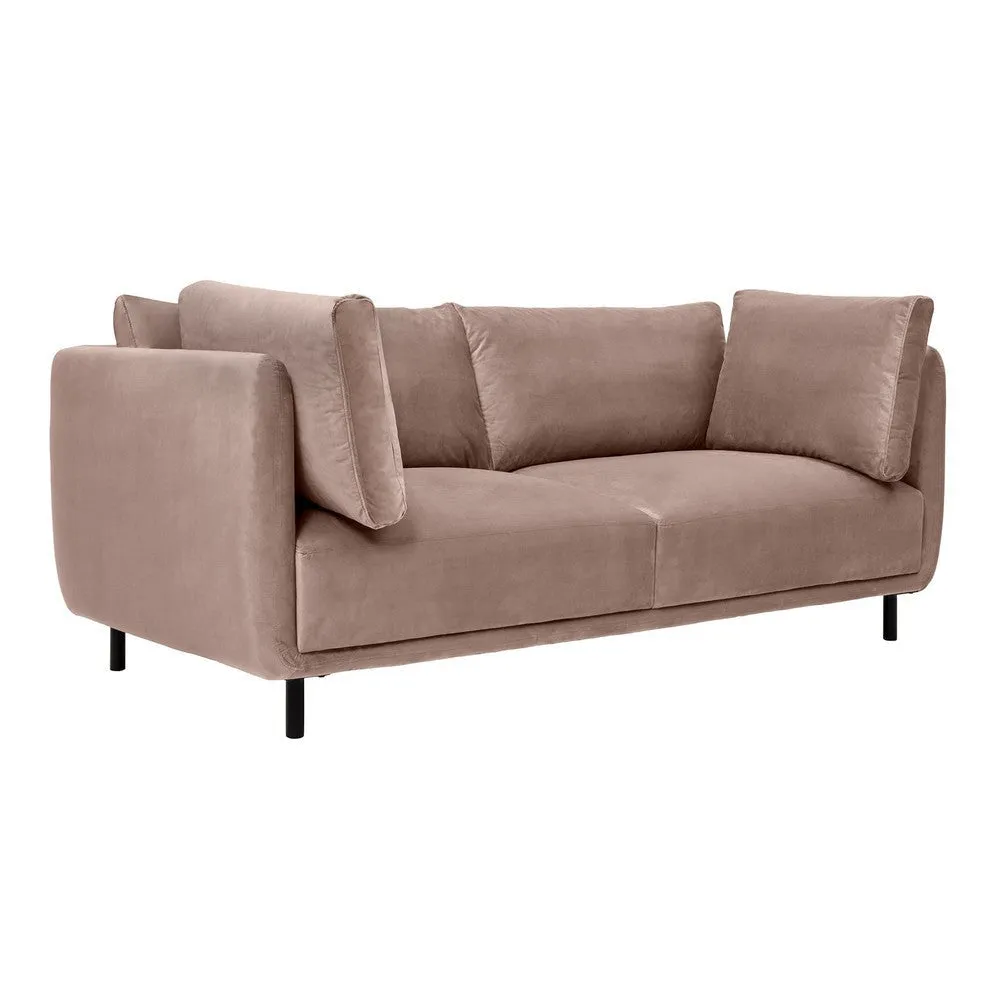 Ayi 79 Inch Sofa, 2 Throw Pillows, Cushioned, Rose Mauve Velvet Upholstery By Casagear Home