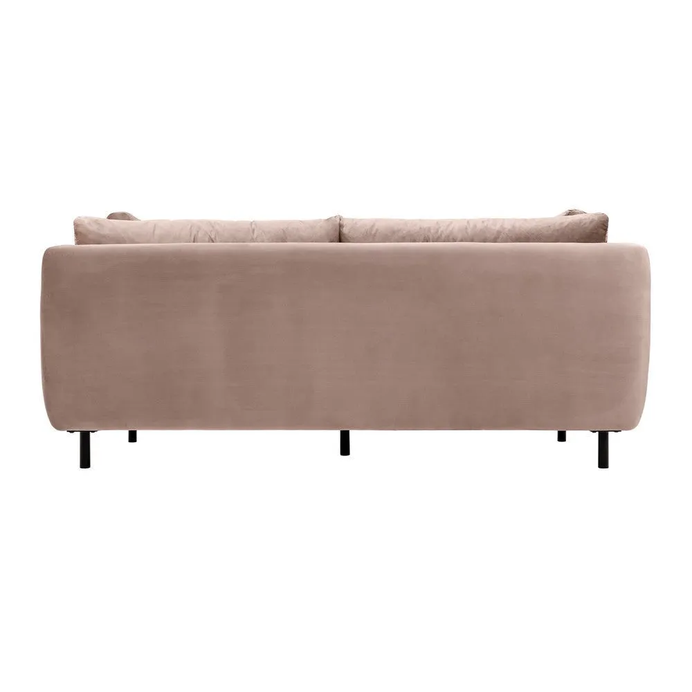 Ayi 79 Inch Sofa, 2 Throw Pillows, Cushioned, Rose Mauve Velvet Upholstery By Casagear Home