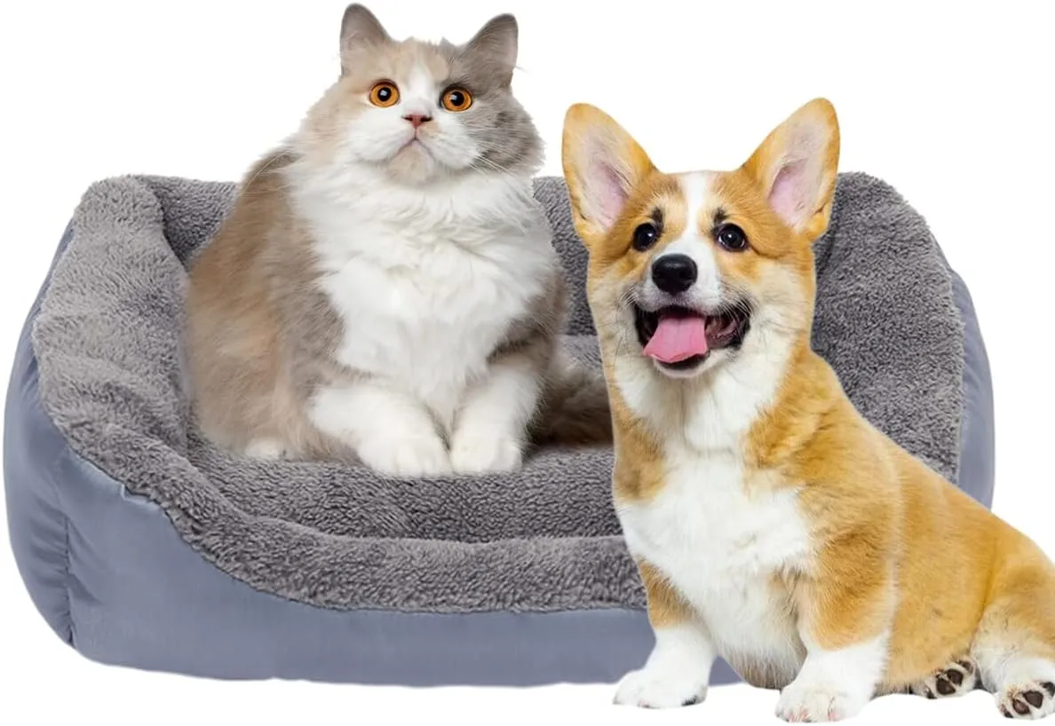 Barelove Square Dog Bed Mattress Washable Kennel, Soft Plush Faux Fur Rectangle Sleeping Pet Bed for Small Medium Large Dogs Cats Puppy Pets, with Anti-Slip Waterproof Bottom (Grey)