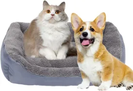 Barelove Square Dog Bed Mattress Washable Kennel, Soft Plush Faux Fur Rectangle Sleeping Pet Bed for Small Medium Large Dogs Cats Puppy Pets, with Anti-Slip Waterproof Bottom (Grey)