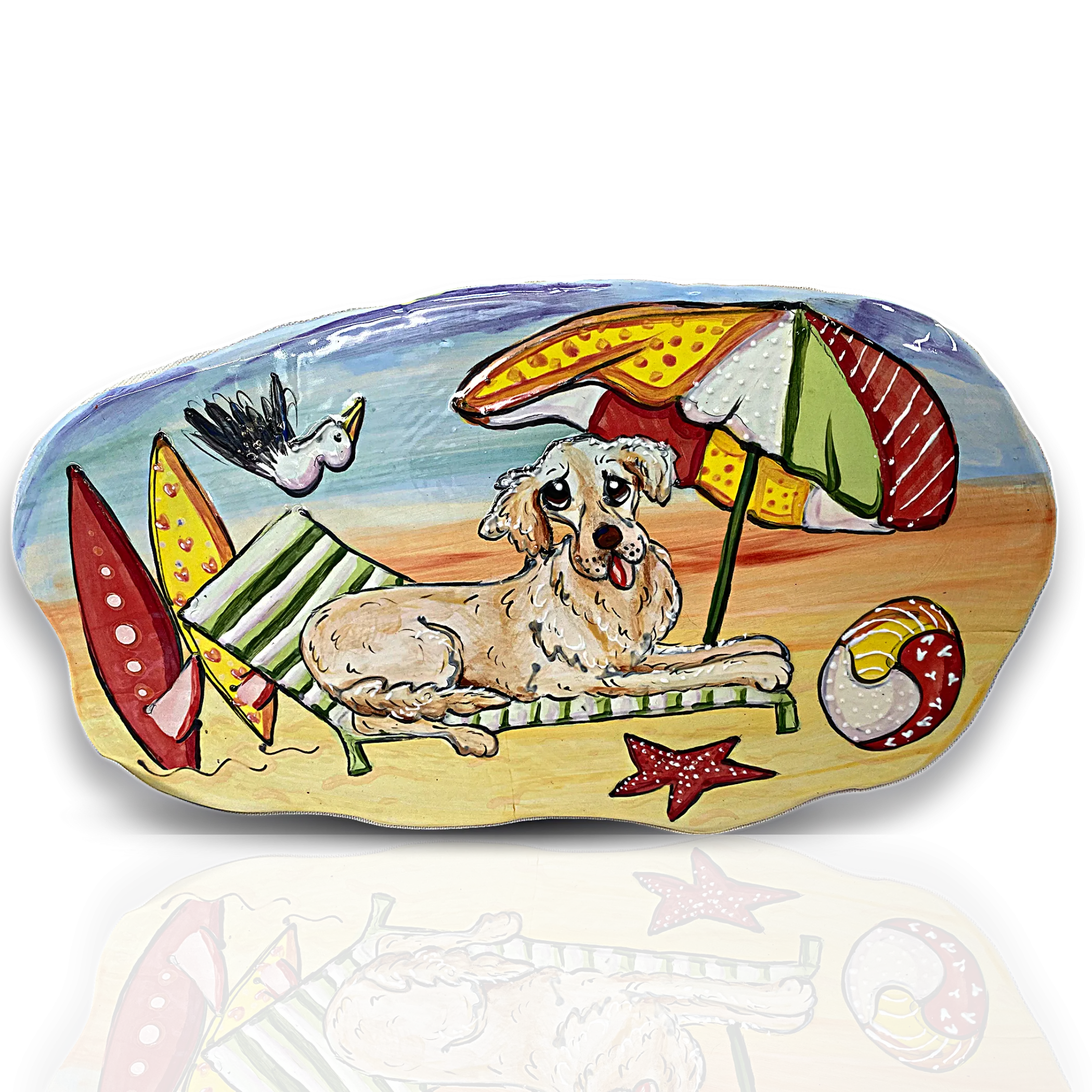 Beach Day Bliss - Hand-Painted Dog Portrait Ceramic Tile by Debby Carman