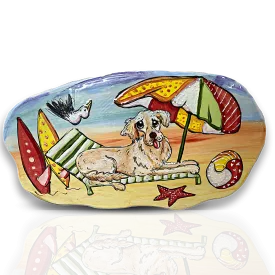 Beach Day Bliss - Hand-Painted Dog Portrait Ceramic Tile by Debby Carman