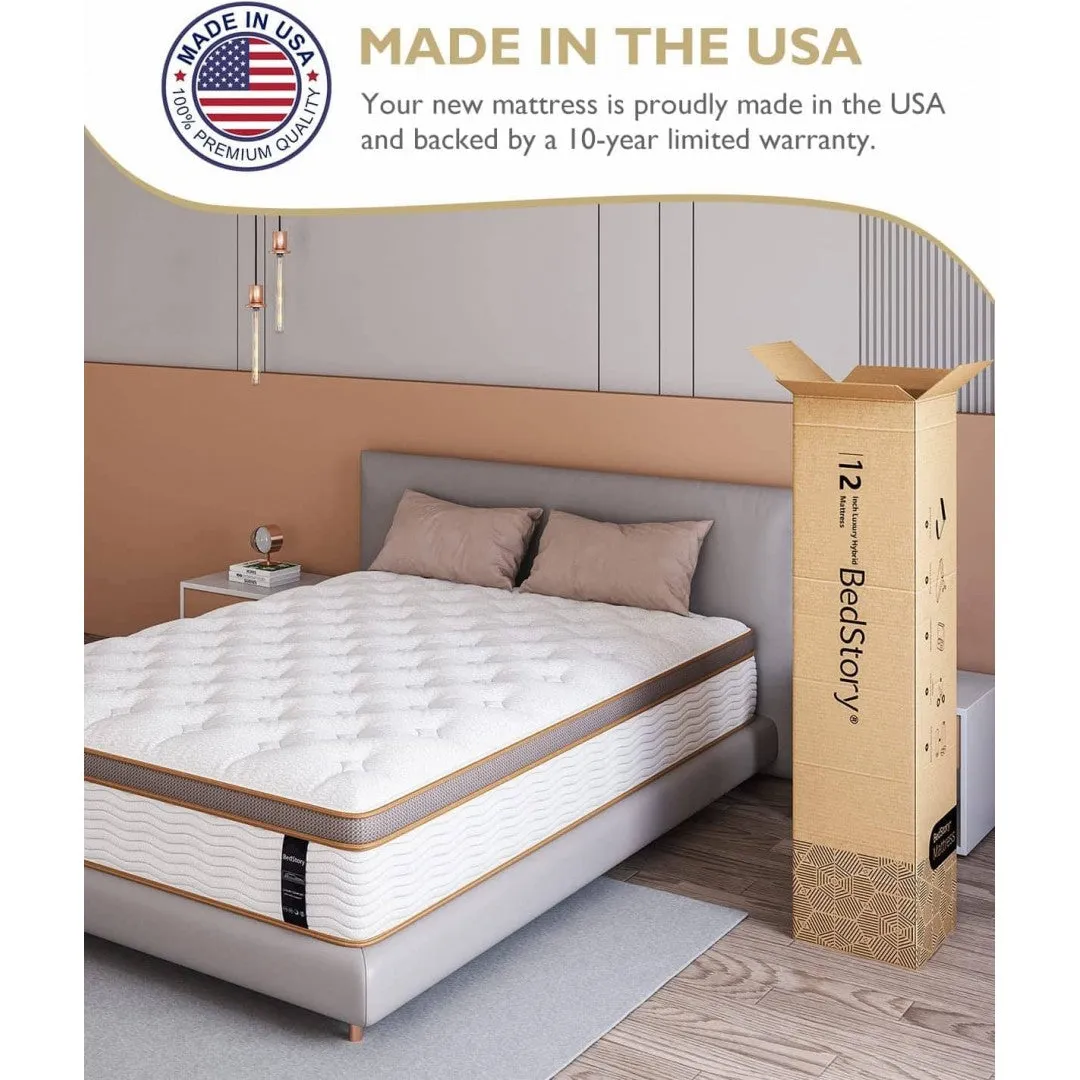 BedStory® 14 Inch Hybrid Mattress, Soft Individually Wrapped Coils Mattress