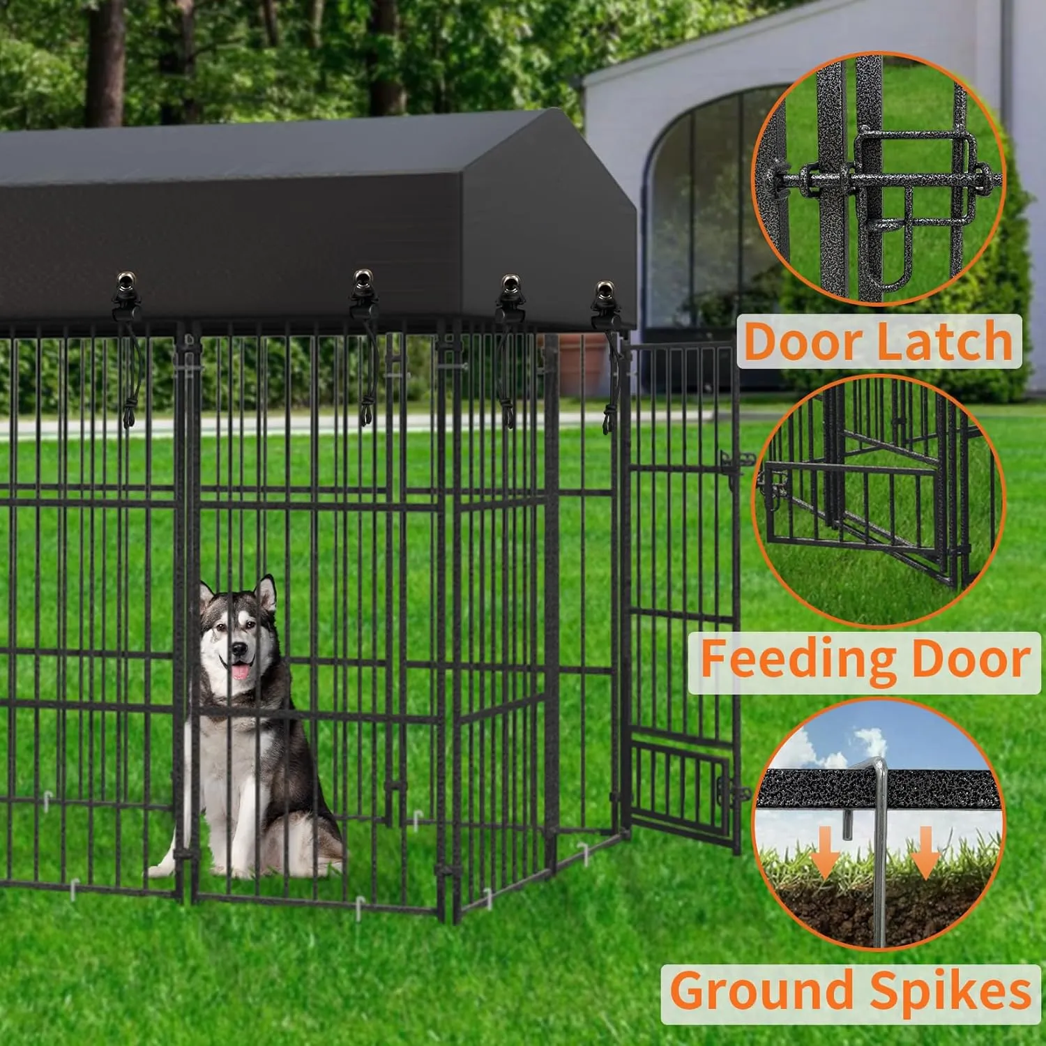 BingoPaw Large Dog Kennel Outdoor: Dogs Welded Wire Kennels and Runs Crates for Yard with Stakes Water Proof Cover - 5.4ft Tall Extra Large Dog Gazebo Kennel Cages with Canopy for Huge Giant Dogs