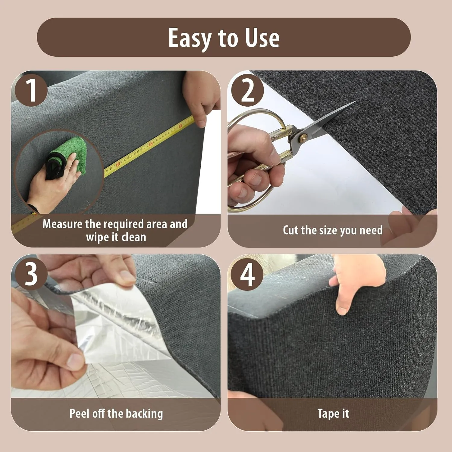 Cat Scratch Couch Protector, Adhesive Scratcher Pad Deterrent for Furniture, DIY Cat Climbing Scratch Pad for Indoor Cats (Grey, 31.5''x19.7'')