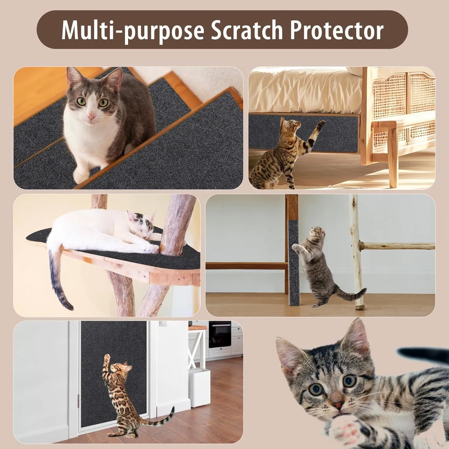 Cat Scratch Couch Protector, Adhesive Scratcher Pad Deterrent for Furniture, DIY Cat Climbing Scratch Pad for Indoor Cats (Grey, 31.5''x19.7'')