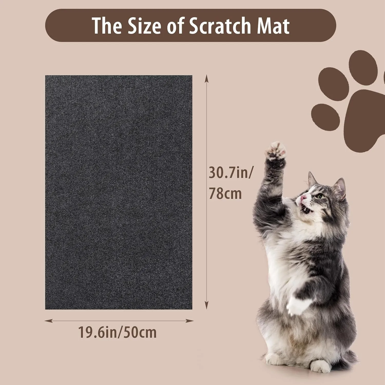 Cat Scratch Couch Protector, Adhesive Scratcher Pad Deterrent for Furniture, DIY Cat Climbing Scratch Pad for Indoor Cats (Grey, 31.5''x19.7'')