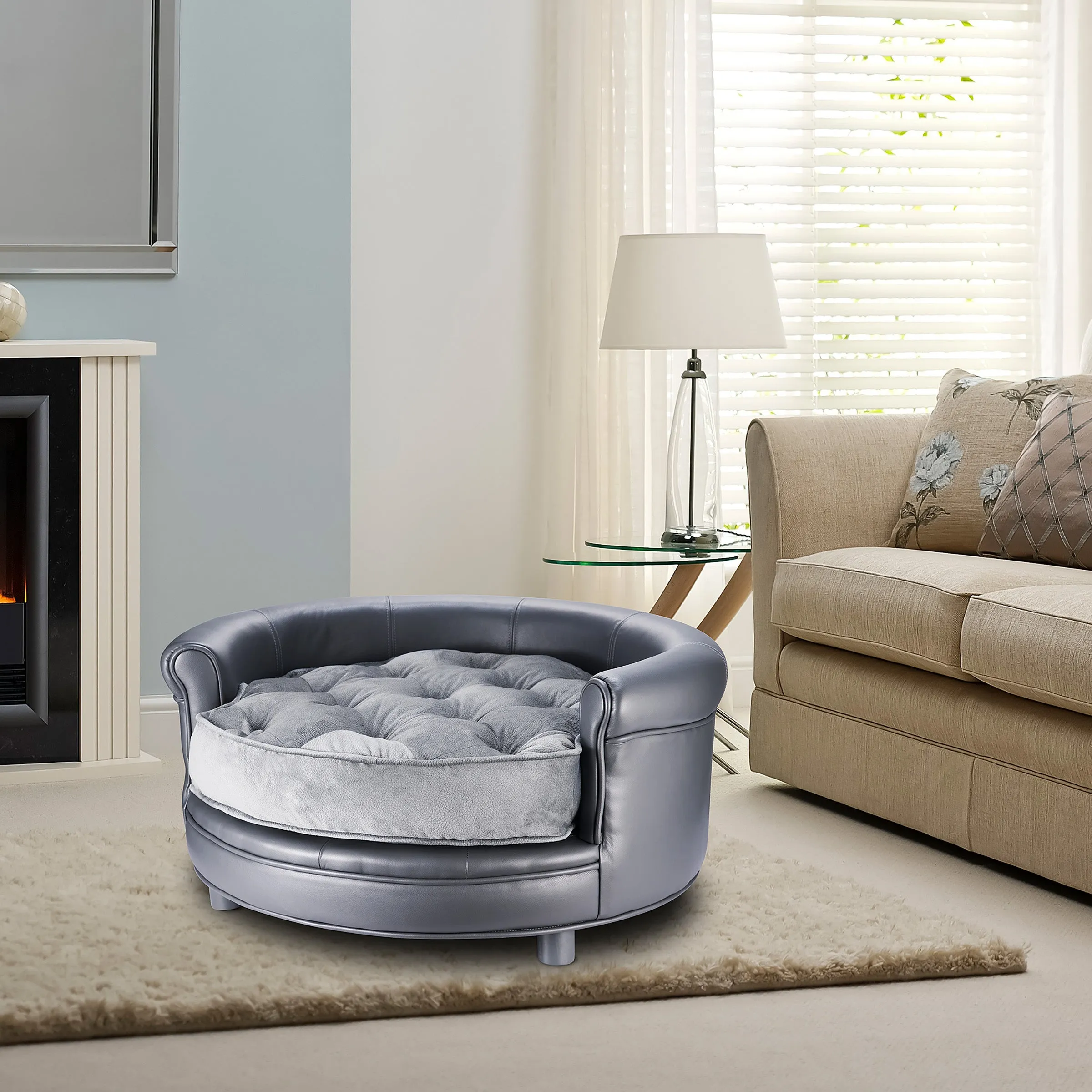 Chesterfield Faux Leather Large Dog Bed Designer Pet Sofa