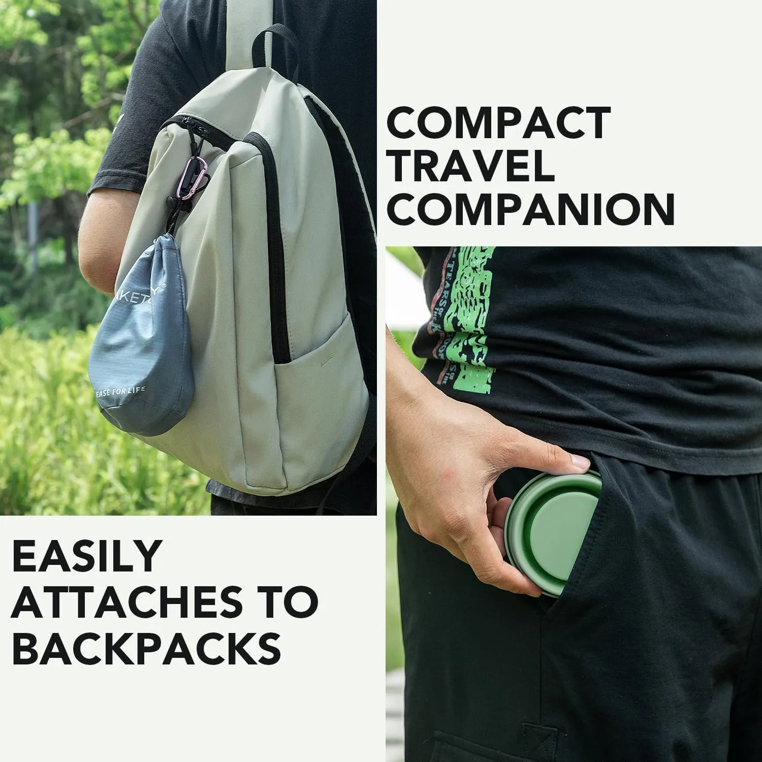 Collapsible Travel Cup - Silicone Foldable Water Cup, BPA-Free with Lid & Waterproof Bag - Drinking Cup Set for Office, Camping & International Travel8 Oz, Green