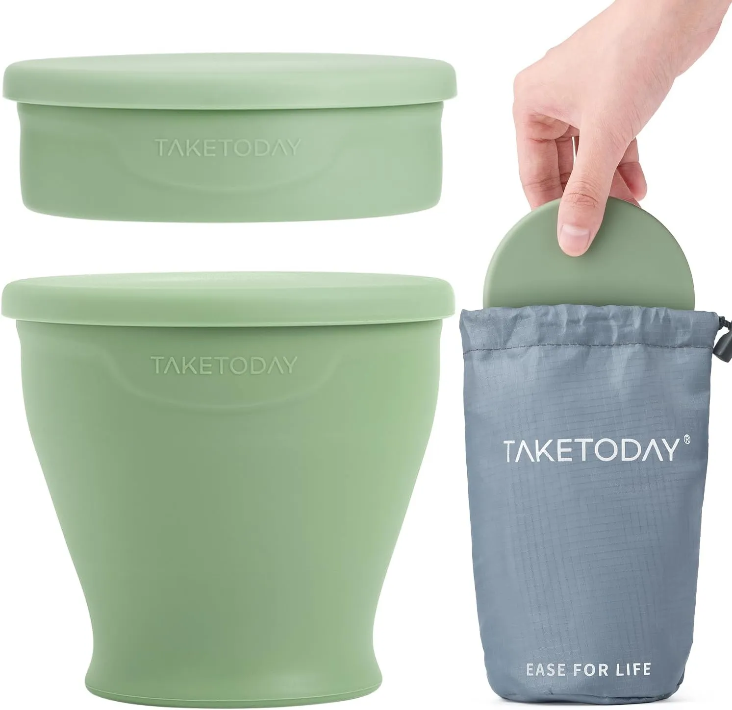 Collapsible Travel Cup - Silicone Foldable Water Cup, BPA-Free with Lid & Waterproof Bag - Drinking Cup Set for Office, Camping & International Travel8 Oz, Green