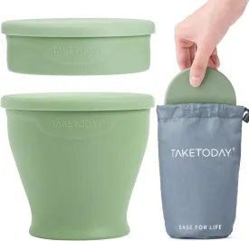 Collapsible Travel Cup - Silicone Foldable Water Cup, BPA-Free with Lid & Waterproof Bag - Drinking Cup Set for Office, Camping & International Travel8 Oz, Green