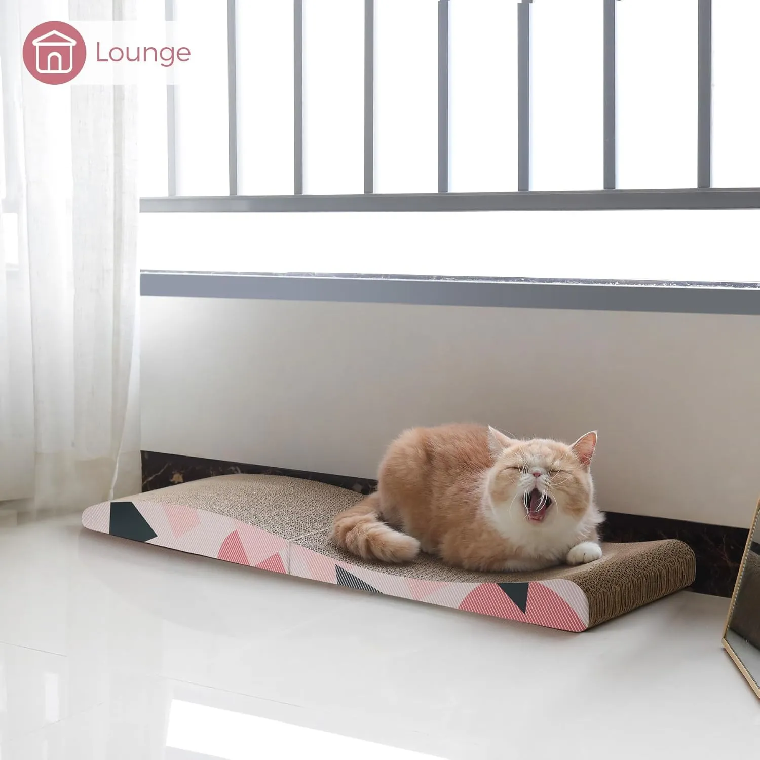 ComSaf Cat Scratcher Carboard Pad Long Curved Foldable 32"x10", Wide Kitty Cat Scratching Pad Recycle Corrugate Scratcher Cat Scratch Lounge Long Lasting Reversible