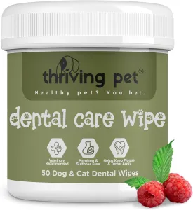 Dental Finger Wipes for Dogs and Cats, Hypoallergenic Teeth Cleaning Pet Wipes Designed to Freshen Breath, Remove Tartar & Plaque Buildup, Safe & Gentle Ingredients, 50 Count