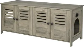 DINZI LVJ Litter Box Enclosure for 2 Cats, Hidden Litter Box Furniture with Double Rooms, Dual Cat Litter House, Front Doors, 47.2" Wooden Hidden Cat Washroom, Side End Table, TV Stand, Gray Wash