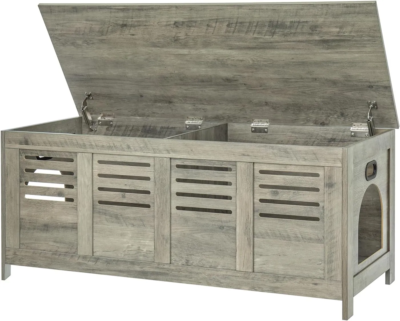 DINZI LVJ Litter Box Enclosure Furniture for 2 Cats, Top Opening Hidden Litter Box with Double Rooms, Dual Cat House with Good Ventilation, 47.2" Wooden Washroom, Cabinet, Gray Wash