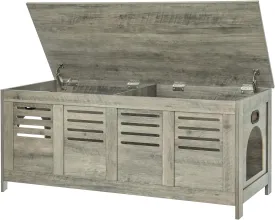 DINZI LVJ Litter Box Enclosure Furniture for 2 Cats, Top Opening Hidden Litter Box with Double Rooms, Dual Cat House with Good Ventilation, 47.2" Wooden Washroom, Cabinet, Gray Wash