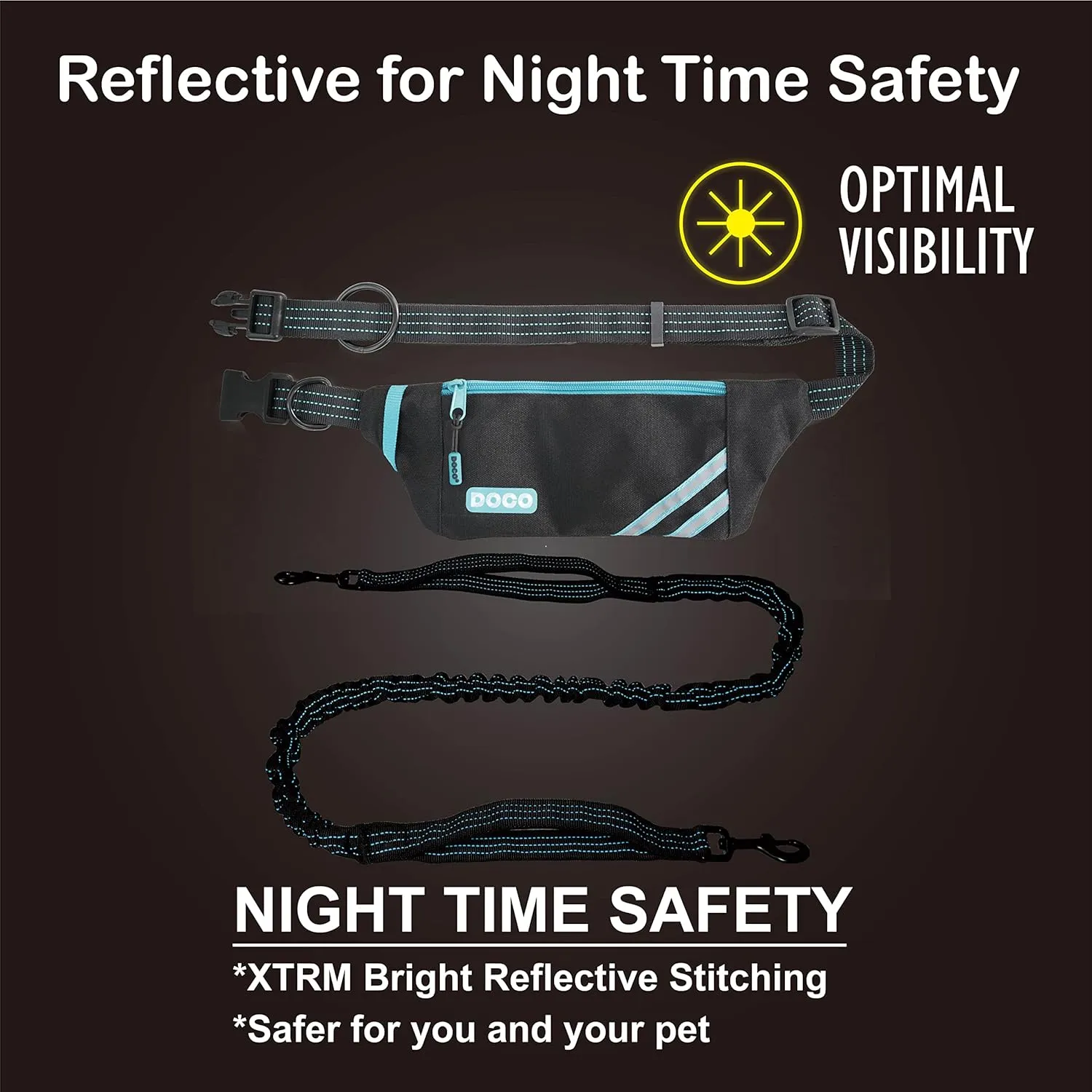 DOCO Lite Reflective Jogging Belt w/Reflective Bungee Leash-Safety Lime